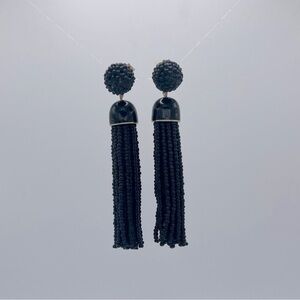 J Crew Elegant Navy Beaded Tassel Earrings